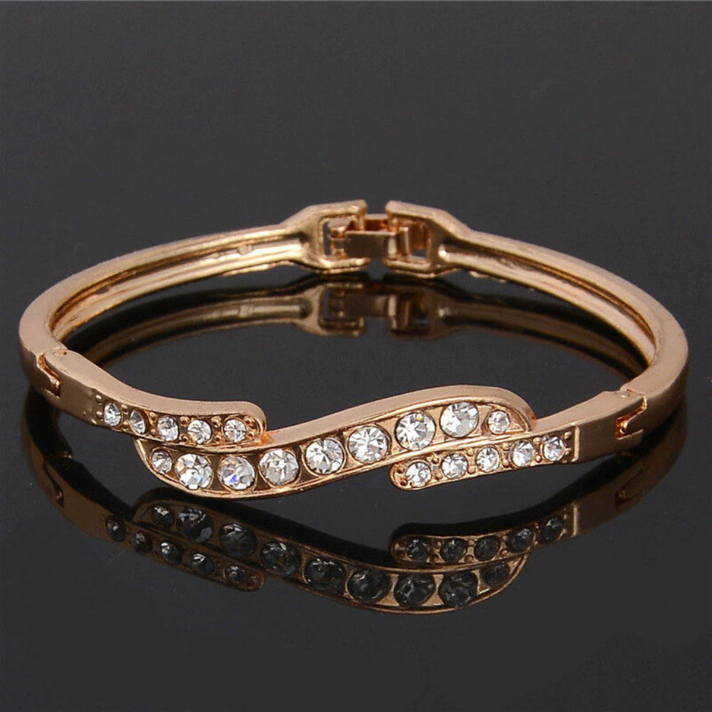 18k Rose Gold Bangle Bracelet Austrian Crystals